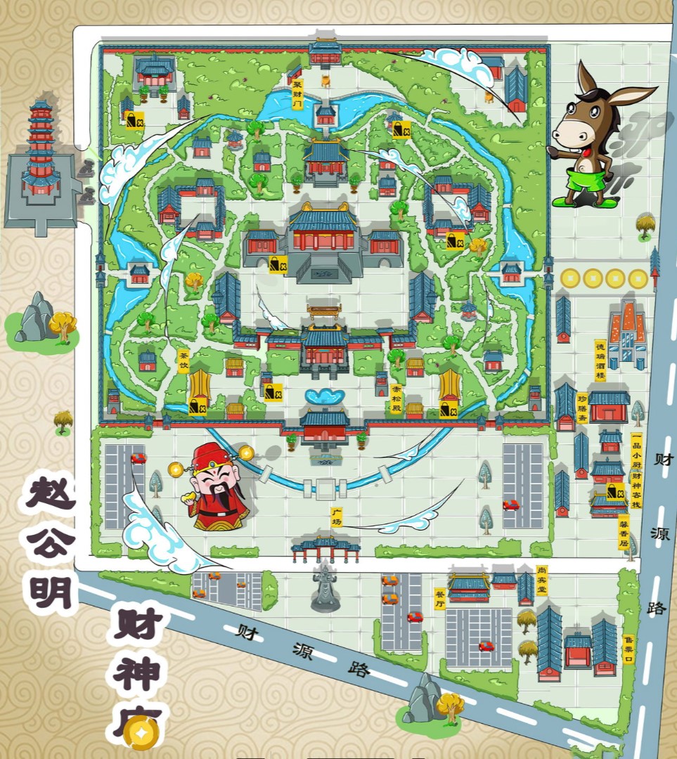 海勃湾寺庙类手绘地图
